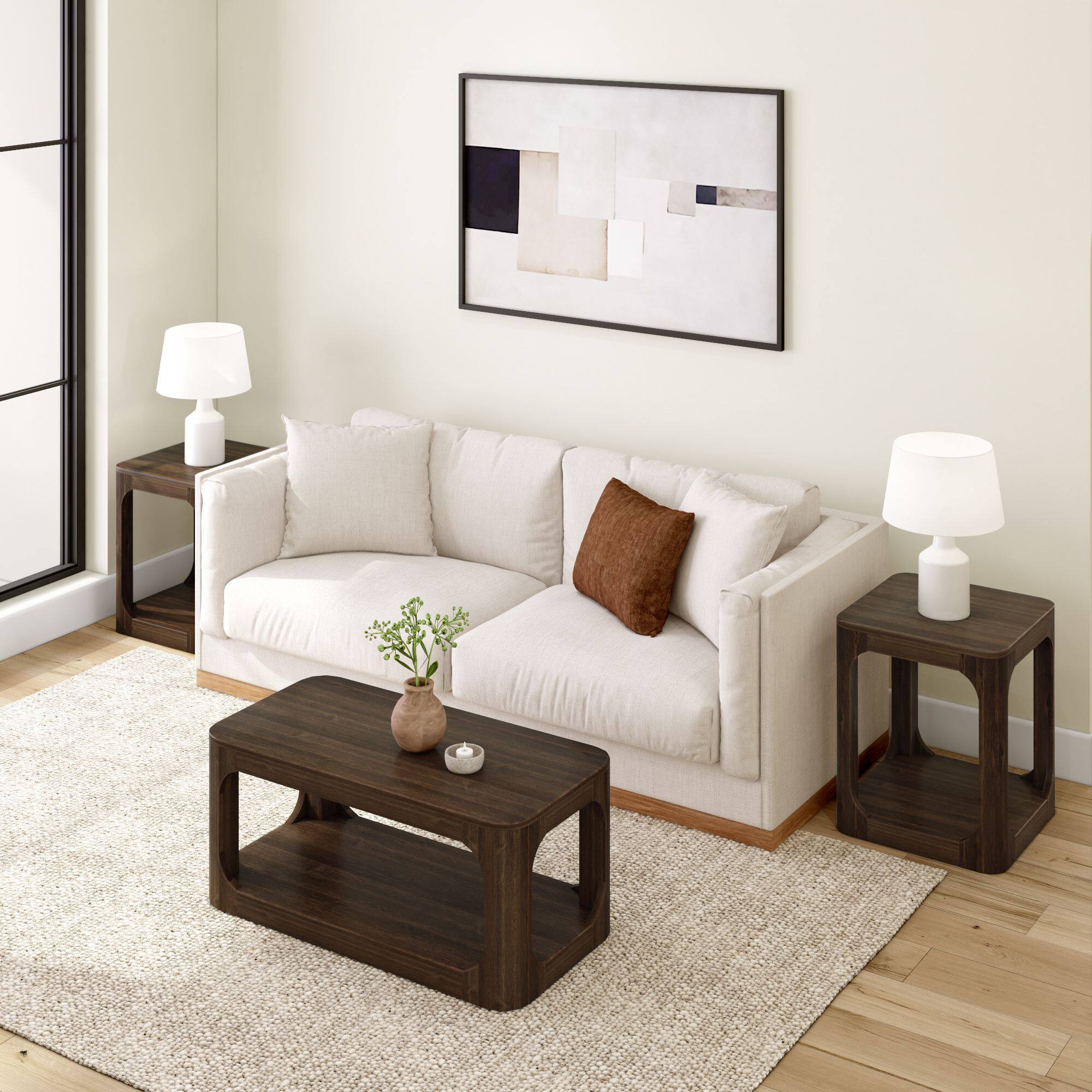 Alt View 6. Plank+Beam - Forma Rectangular Coffee Table with Shelf (40in x 20in / 1020mm x 510mm), Walnut - Walnut.
