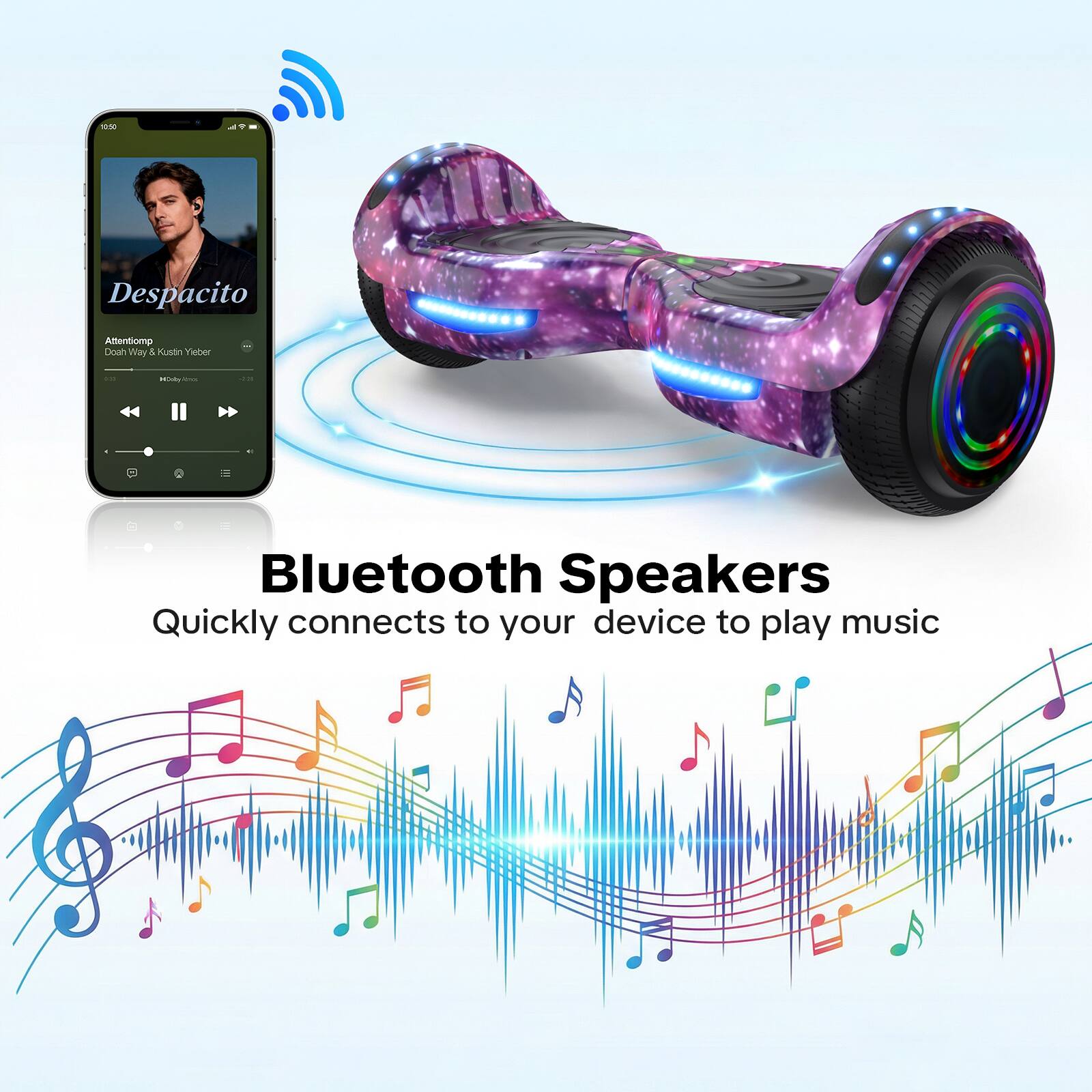 Despacito  
Attentomp Doah Way & Kustin Yieber  
-  
Wonly ionos  
Bluetooth Speakers  
Quickly connects to your device to play music
