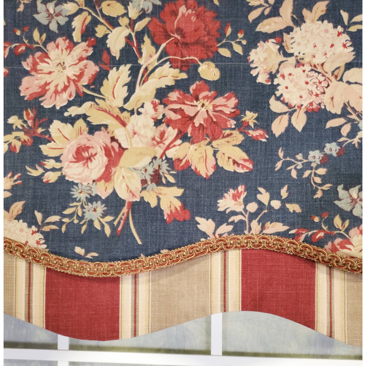 Left. RLF Home - RLF Home 3" Rod Pocket High Quality Fabric Newbury Glory Valance for Windows 50" x 16" Marine - Marine.