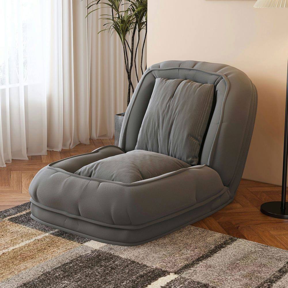 Alt View 9. Kadyn - Upholstered Bed for Adult, Foldable Lazy Sofa Bed with 5 Adjustable Position, Includes 2 Soft Pillows, Gray - Gray.