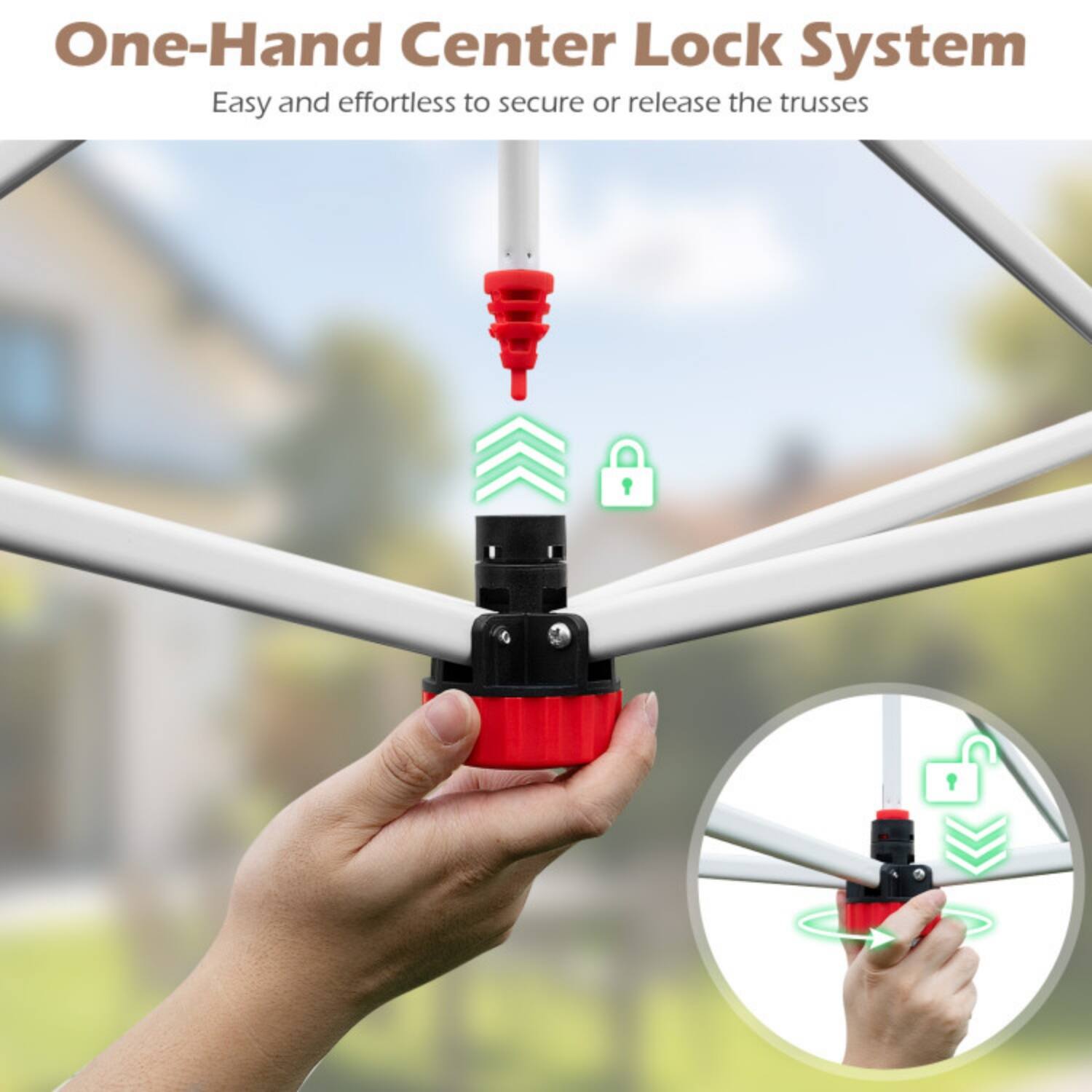 One-Hand Center Lock System  
Easy and effortless to secure or release the trusses