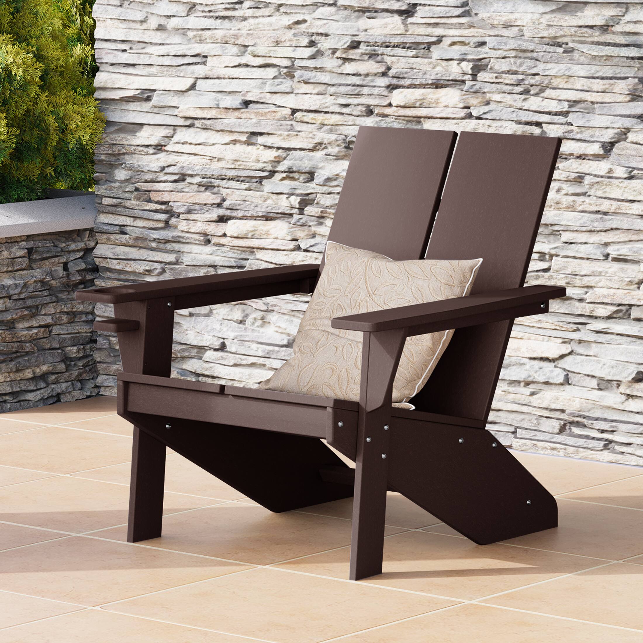 Angle. WestinTrends - WestinTrends Riviera Outdoor HDPE Modern Adirondack Chair with Cup Holder - Dark Brown.