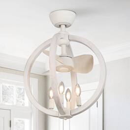 Parrot Uncle - 18.4" Farmhouse Wooden Globe Bobo Fandelier Ceiling Fan with Remote - White