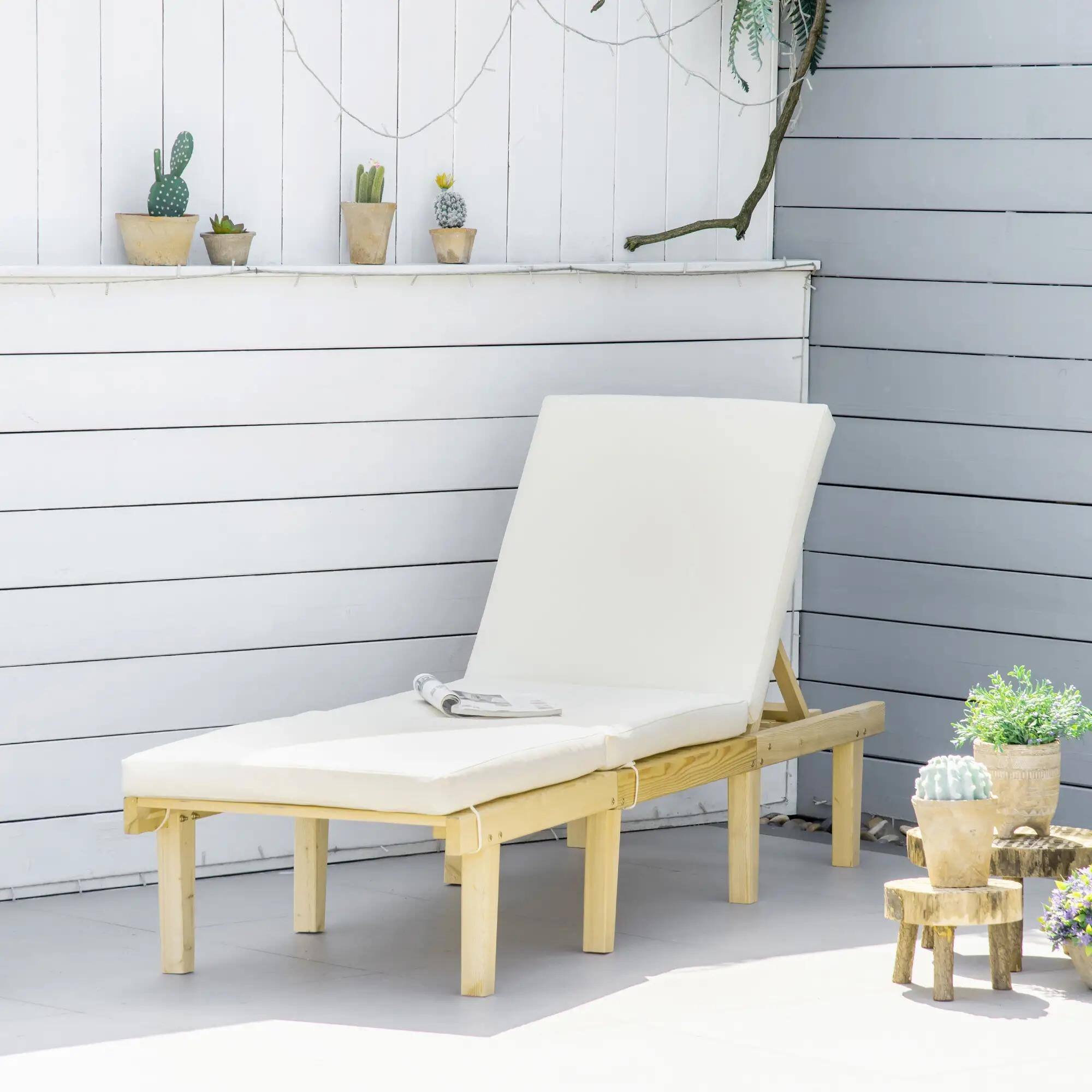 Alt View 2. Resenkos - Resenkos Adjustable Chaise Lounge Chair - 4-Way Backrest Cushion, Reclining Beach Chair for Deck, Natural Wood - Natural Wood.