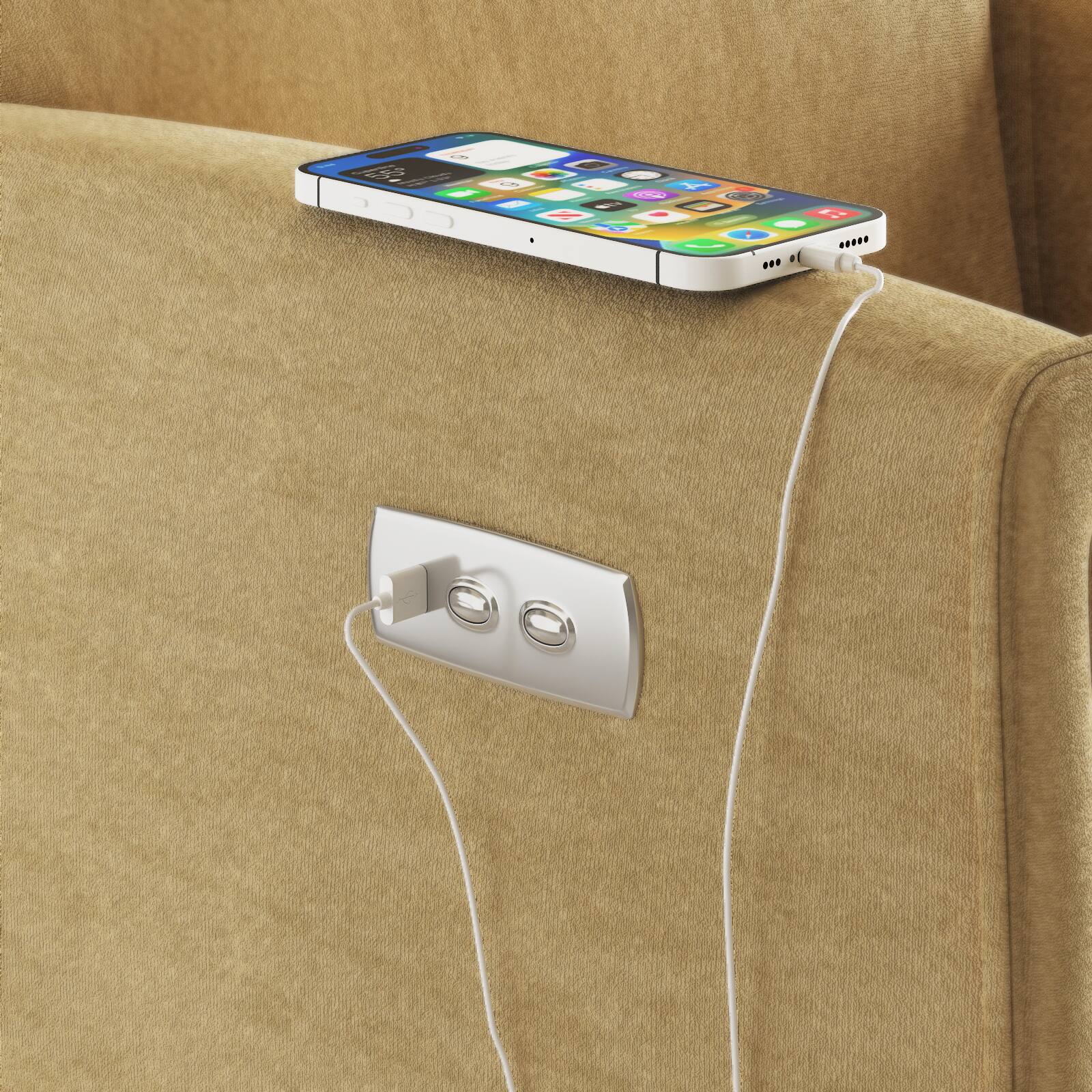 Alt View 2. Forest'nSky - Power Swivel Recliner Chair, Electric Reclining Armchair with USB & Type-C Charging, 360° Rotating Velvet Chair,Yellow - Yellow.