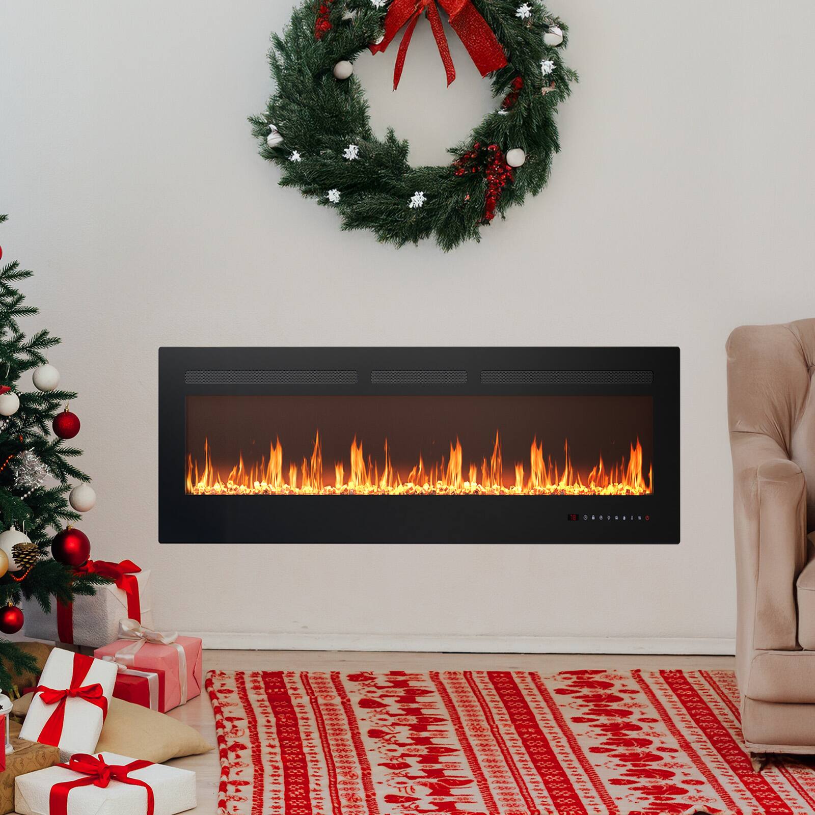 Front. AENKYO - 42" Electric Fireplace Wall Mount or Recessed Fireplace Insert and Freestanding 1500W/750W - Black.