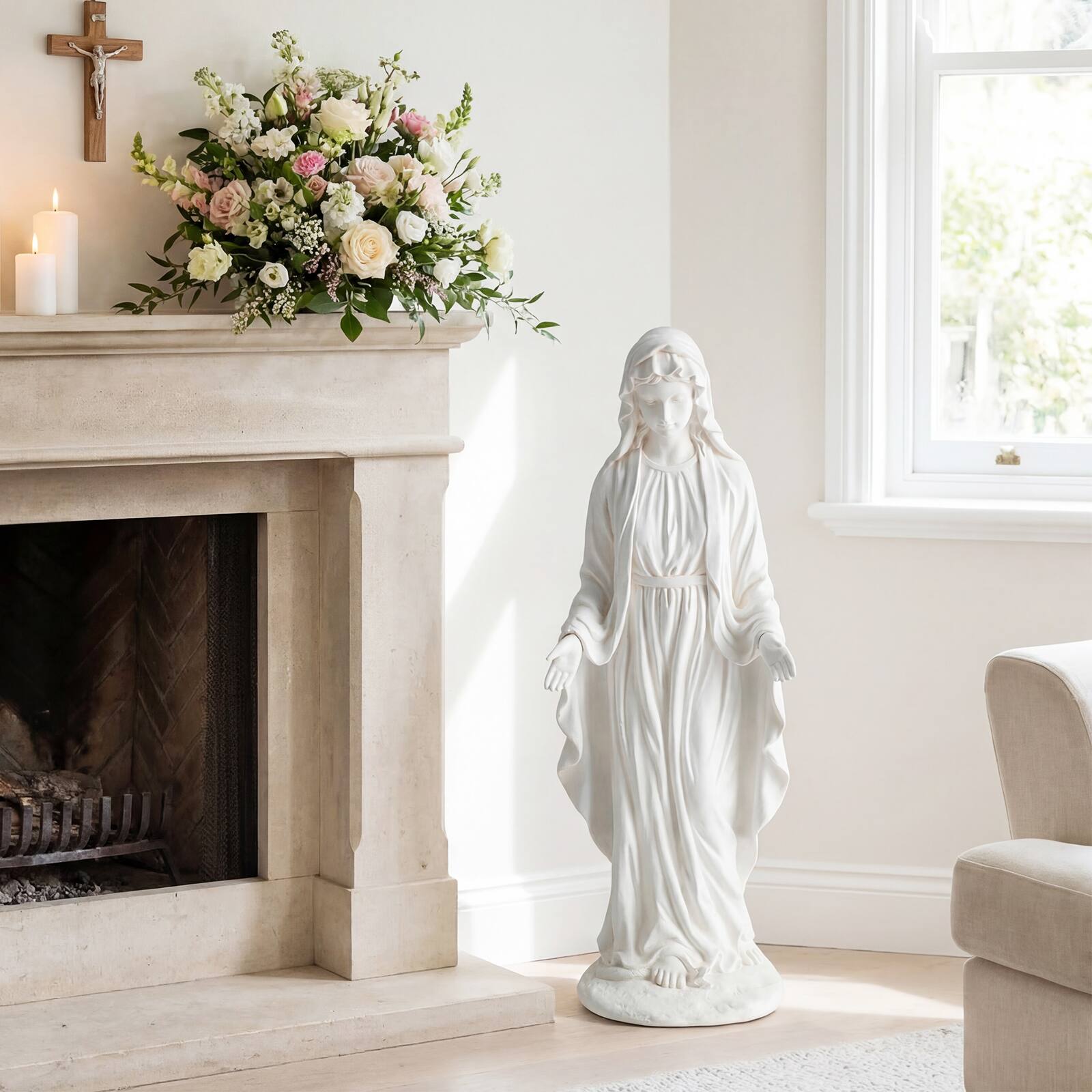 Alt View 4. Costway - Costway 29.5" Virgin Mary Statue Tall Outdoor Religious Sculpture with Aged Finish for Yard - White.