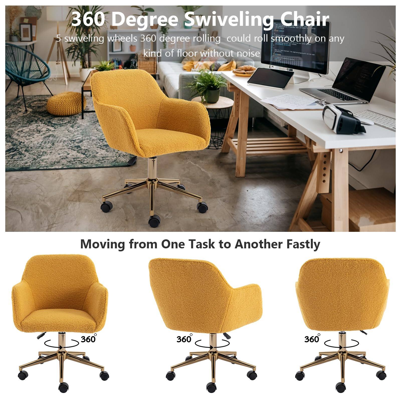 360 Degree Swiveling Chair

5 swiveling wheels 360 degree rolling could roll smoothly on any kind of floor without noise

Moving from One Task to Another Fastly

360° 360° 360°