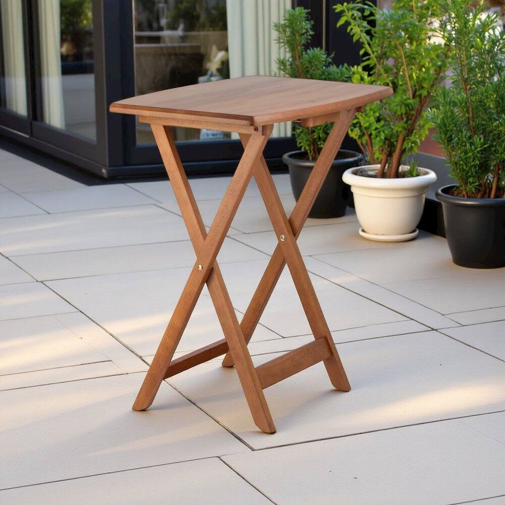 Alt View 2. FurniFact - Teak Oversized Snack Tables – Sturdy Wooden TV Trays with Stand - Teak.