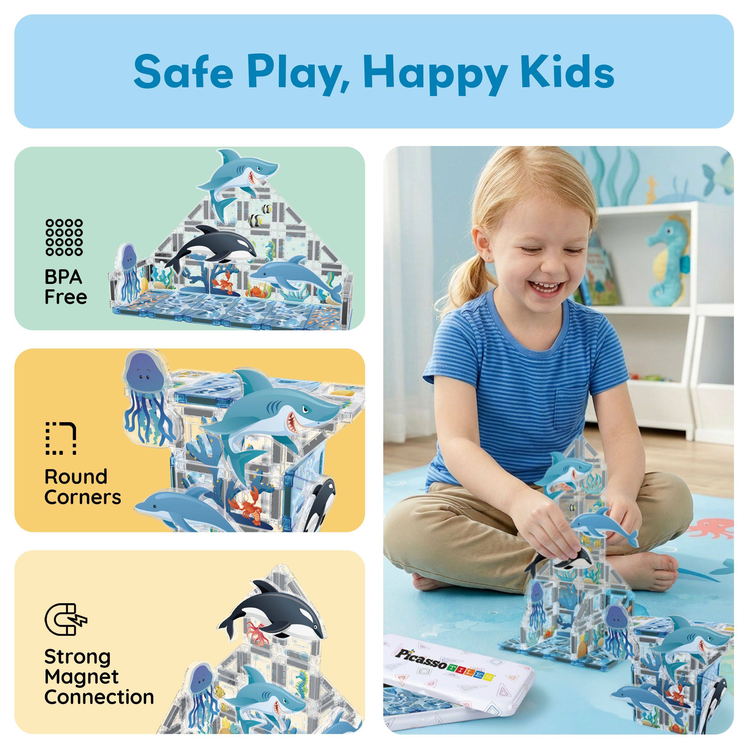 Safe Play, Happy Kids

- BPA Free
- Round Corners
- Strong Magnet Connection