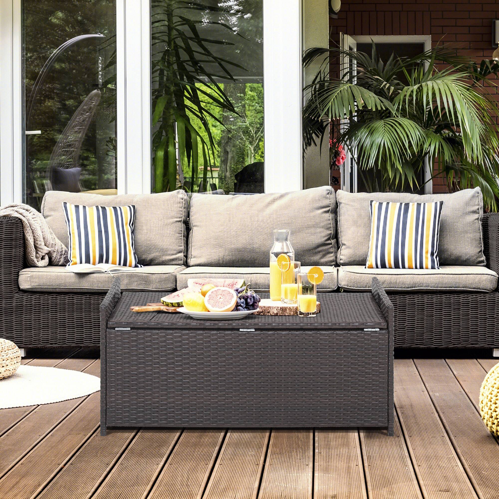 Alt View 3. Costway - Costway  34 Gallon Patio Wicker Storage Deck Box W/Cushion Off Backyard - Mix Brown.
