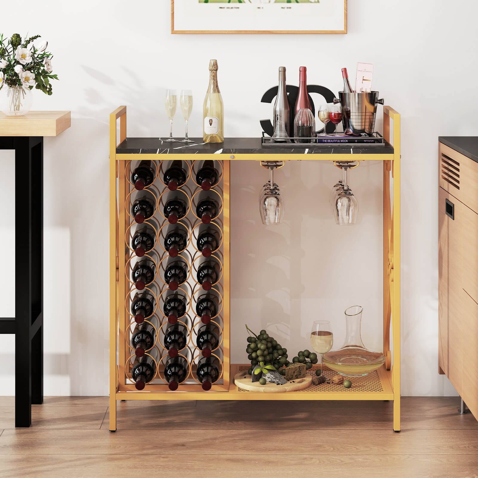 Alt View 1. Costway - Costway 21 Bottle Wine Rack Freestanding Floor Wine Bottle Organizer with Storage Shelf - Gold.