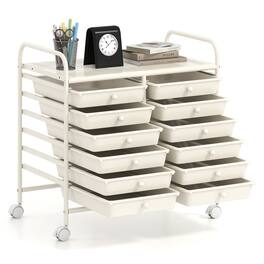 WELLFOR - 12 Drawer Art & Craft Rolling Storage Cart Tools Scrapbook Paper Office School Organizer with Sturdy Frame - White