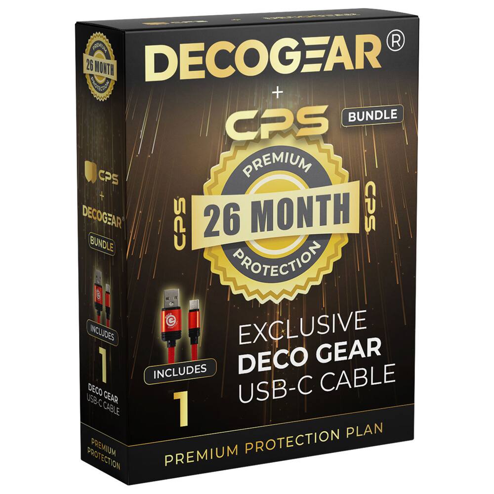DECOGEAR + CPS BUNDLE  
26 MONTH PREMIUM PROTECTION  
INCLUDES EXCLUSIVE DECO GEAR USB-C CABLE  
1 DECO GEAR USB-C CABLE