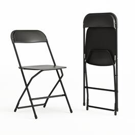 Emma + Oliver - Set of 2 Stackable Folding Plastic Chairs - 650 LB Weight Capacity - Black