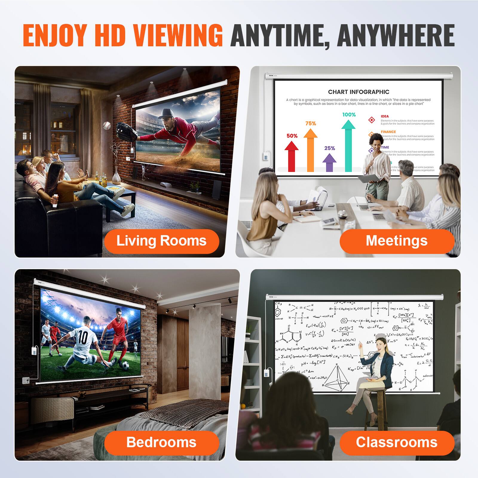 ENJOY HD VIEWING ANYTIME, ANYWHERE

- **Living Rooms**
- **Meetings**
- **Bedrooms**
- **Classrooms**

A chart is a graphical representation of data, which is used to visualize information. It uses symbols such as bars, lines, and other elements to represent data.