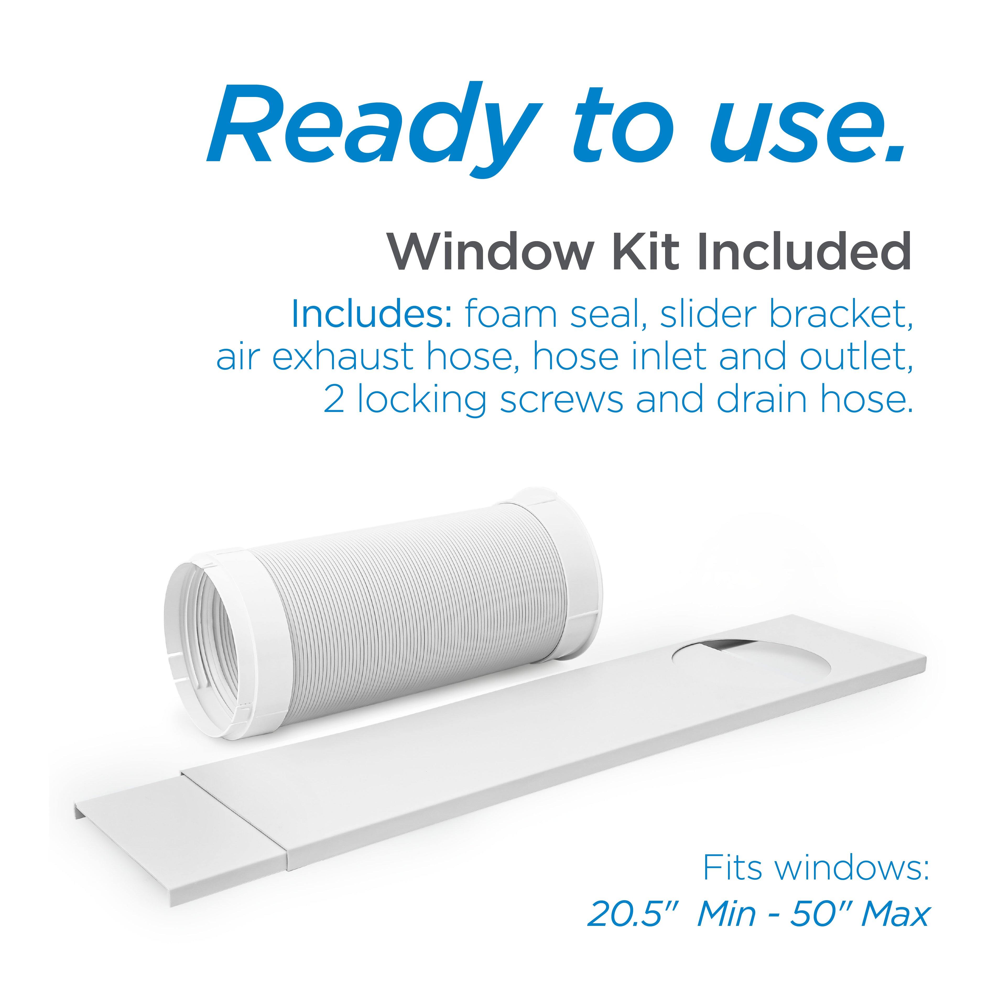 Ready to use.
Window Kit Included
Includes: foam seal, slider bracket, air exhaust hose, hose inlet and outlet, 2 locking screws and drain hose.
Fits windows: 20.5" Min - 50" Max