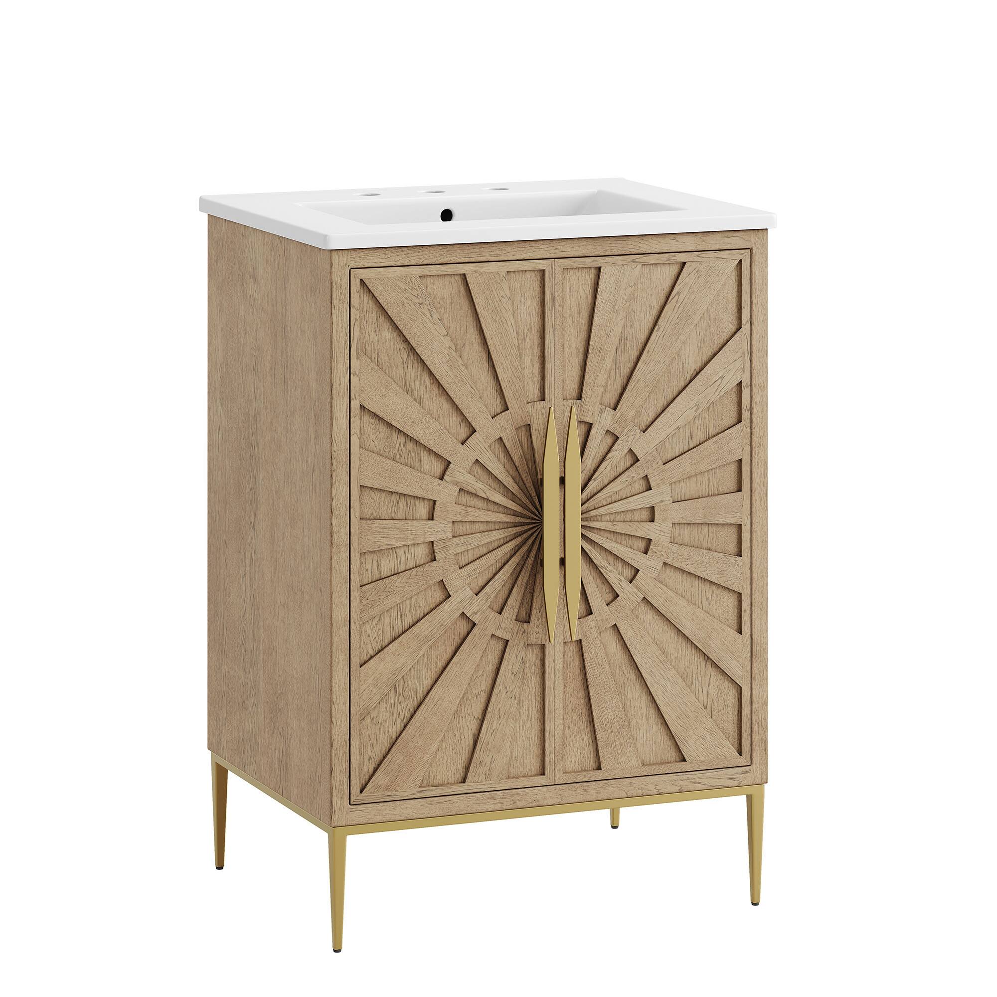 Angle. Modway - Awaken 24" Bathroom Vanity by Modway - Oak White.