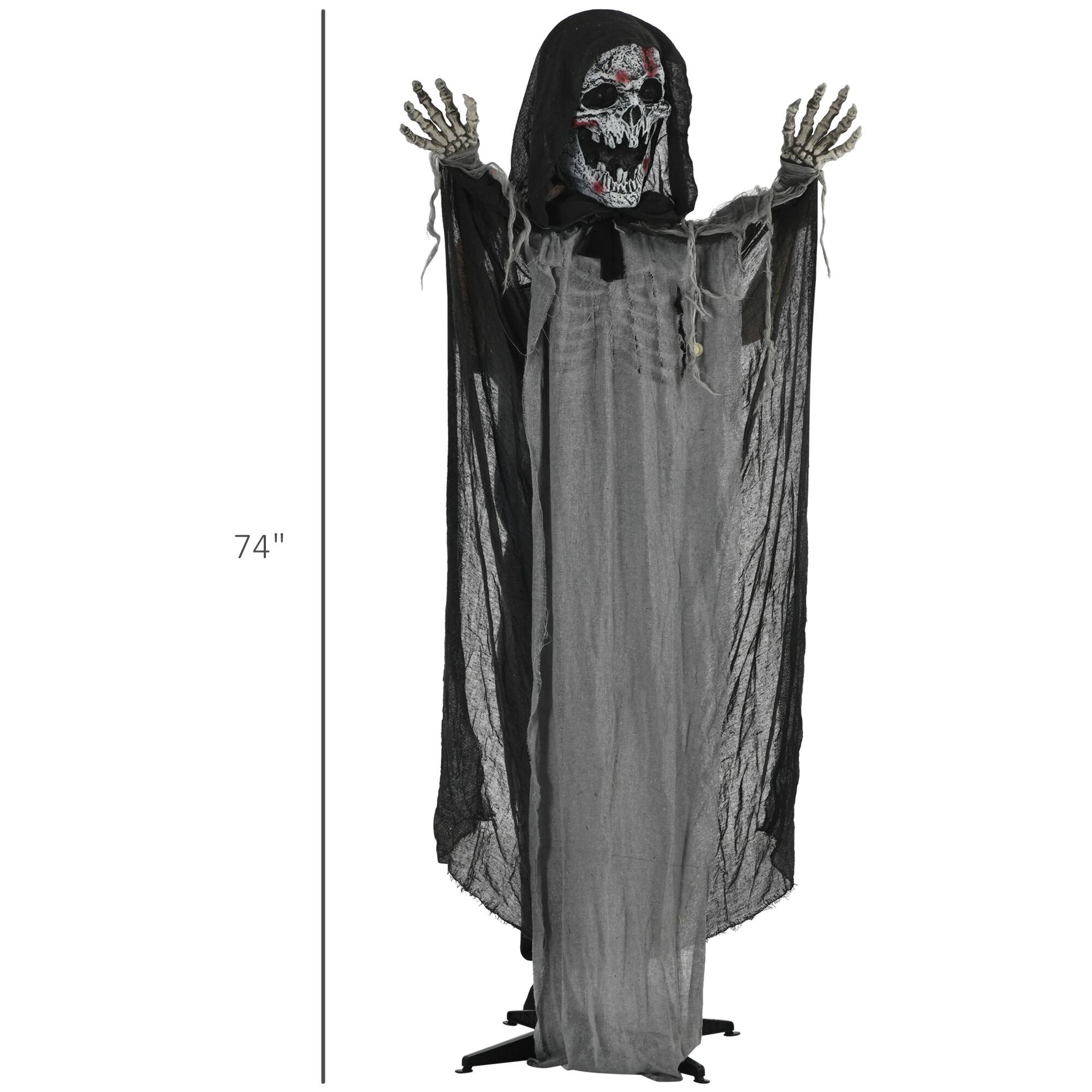 Alt View 2. Ecooso - Sound-Activated Animated Skeleton Witch with Red and Green LED Lights for Indoor or Covered Outdoor Halloween Décor - Grey.