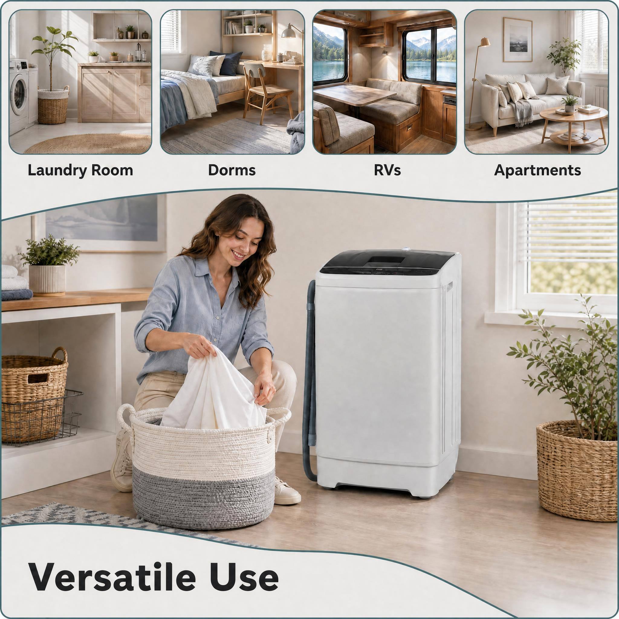 Laundry Room  
Dorms  
RVs  
Apartments  
Versatile Use