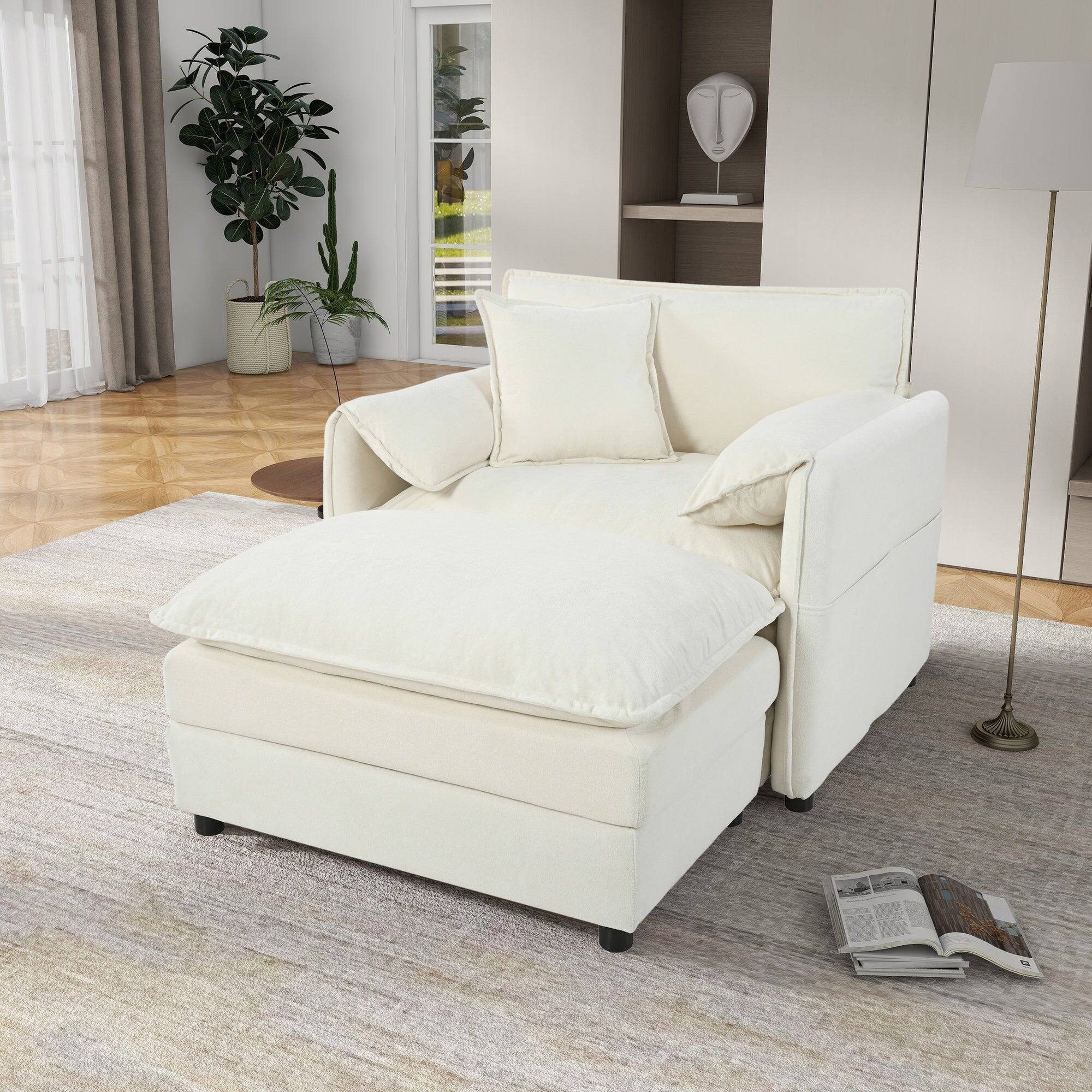 Alt View 1. Boyel Living - Modern Minimalist Beige Chenille Sofa with Side Storage Pockets 2-Seat - Beige.