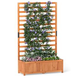 Gymax - Wooden Raised Garden Bed w/ Vertical Trellis Liner Drainage - Orange