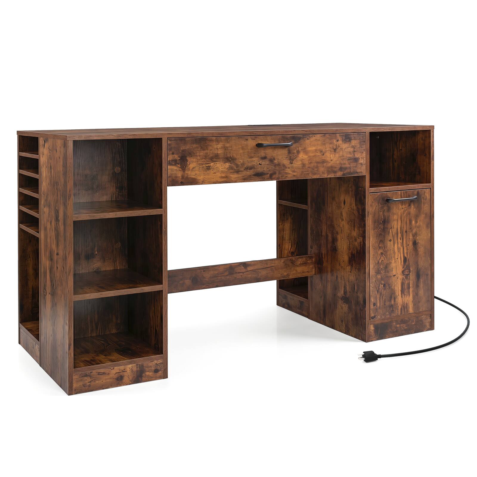 Alt View 6. Costway - Costway 53" Sewing Table with Power Outlets 2 Drawers Open Compartments 5 Removable Shelves - Rustic Brown.