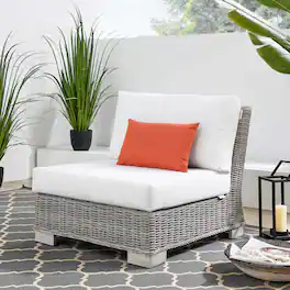 Conway Outdoor Patio Wicker Rattan Armless Chair by Modway - Light Gray White