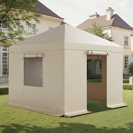 VEVOR - Winter Gazebo Cover Fits 10 x 10 ft Hardtop Gazebos, All-Weather Gazebo Cover with Sidewalls & Mesh Windows,High-Density - Beige