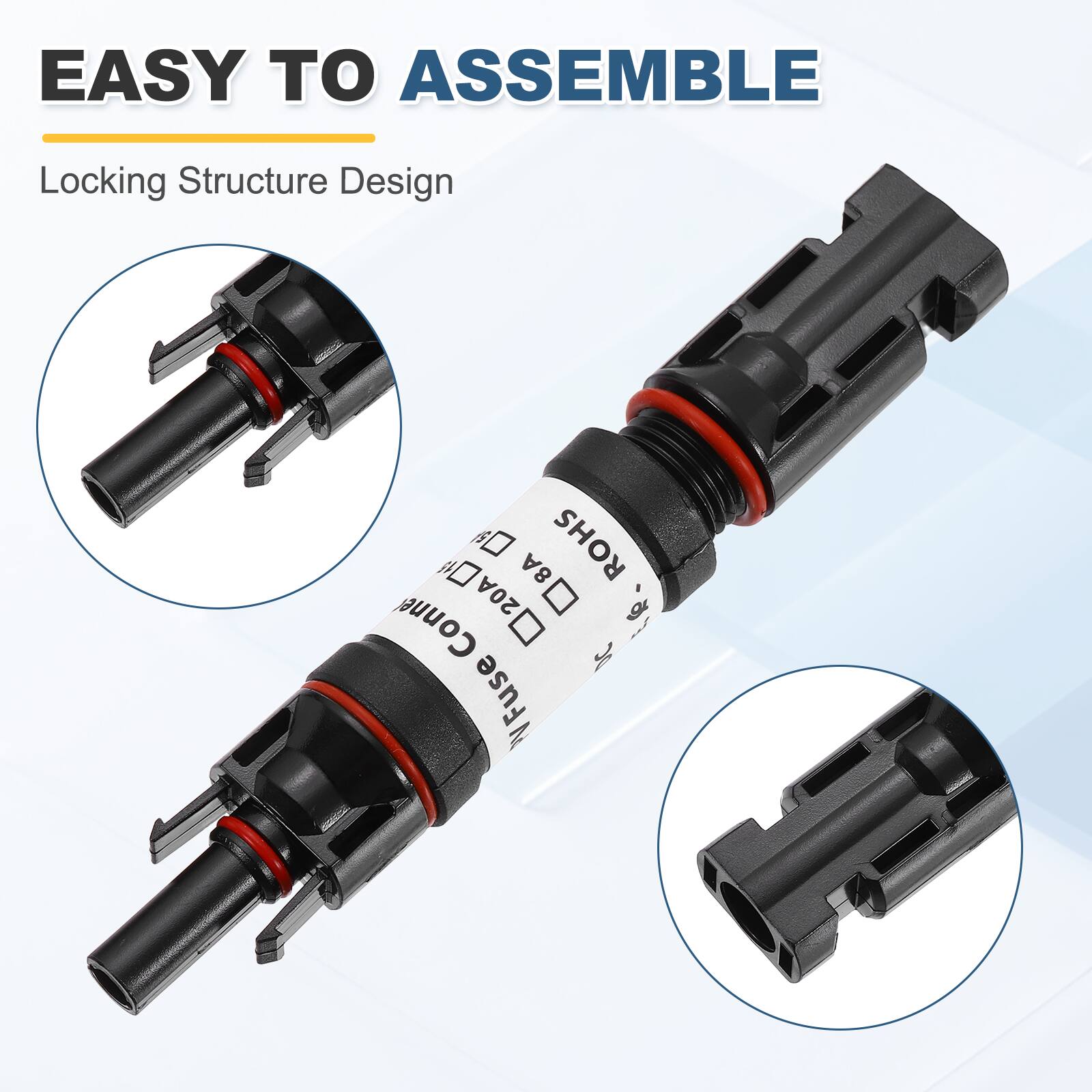 EASY TO ASSEMBLE  
Locking Structure Design  

ROHS  
8A 20A  
Conne C VFuse