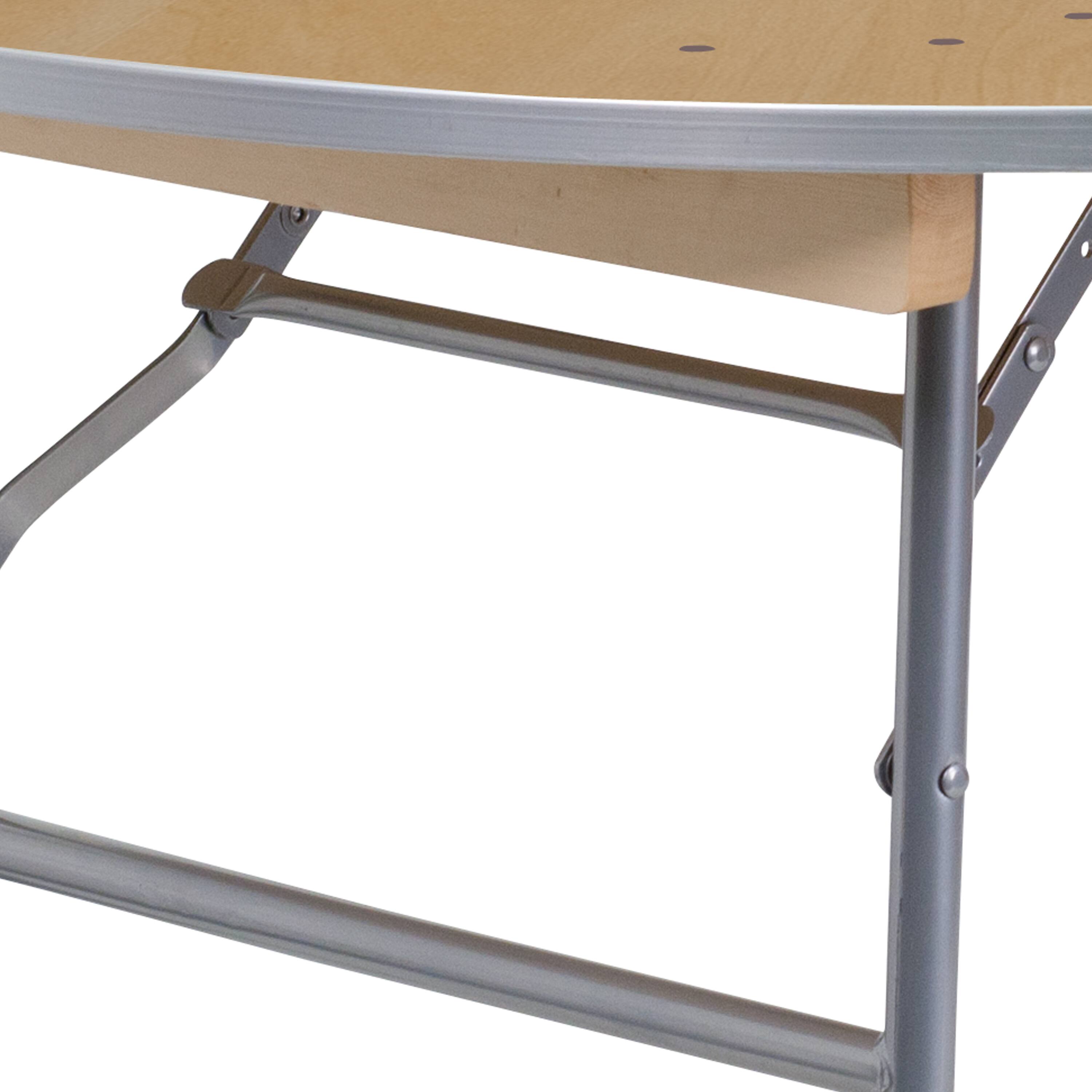 Alt View 8. Emma + Oliver - 4-Foot Round HEAVY DUTY Birchwood Folding Banquet Table with METAL Edges - Natural.