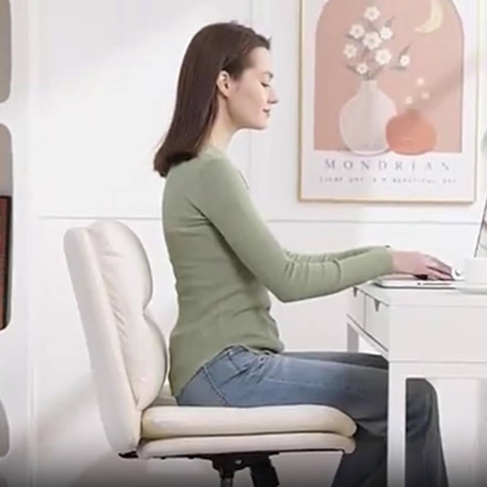 Alt View 4. HTUTWOO - Modern PU Leather Armless Office Chair, Adjustable Height & 250lbs Capacity, for Home Office & Bedroom, Wheels Included - White.