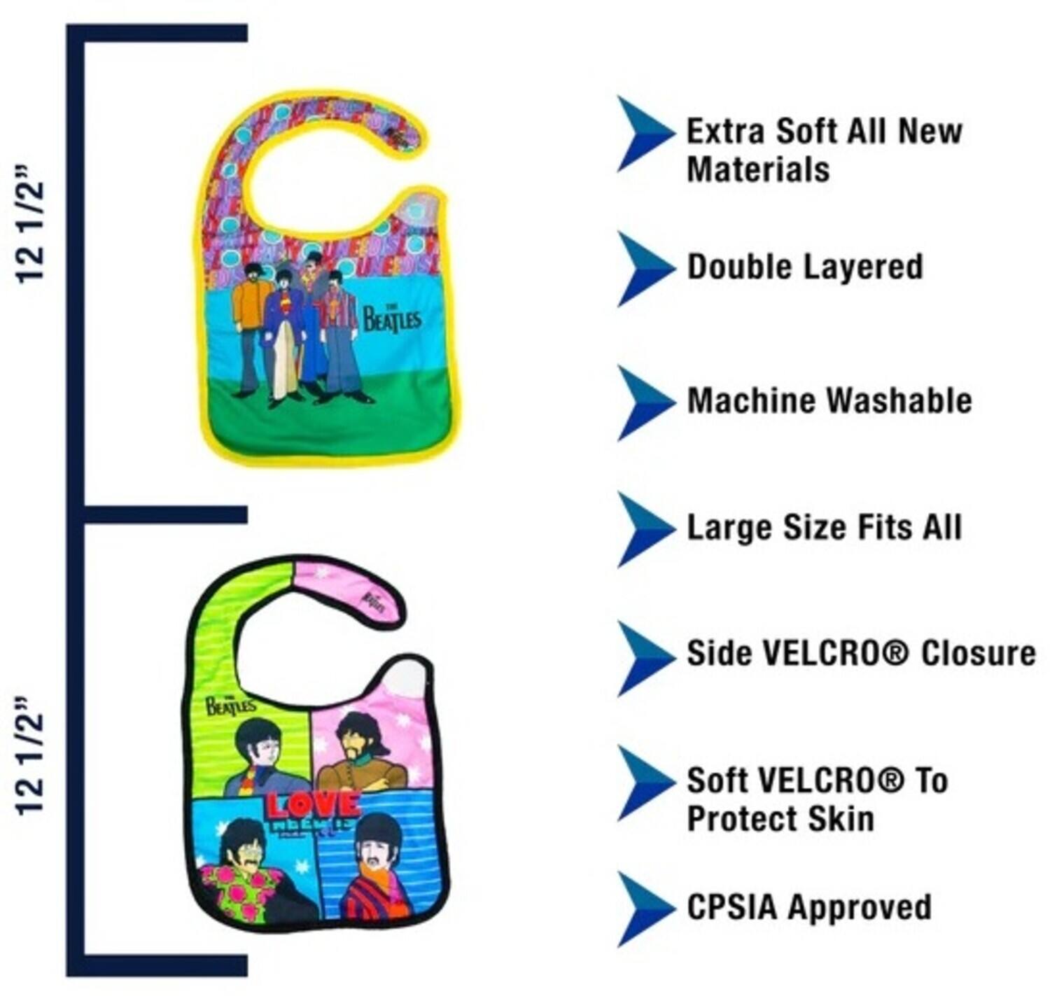 1/2" 12 1/2" 12 C BEATLES Pie BEATLES LOVE Extra Soft All New Materials Double Layered Machine Washable Large Size Fits All Side VELCRO® Closure Soft VELCRO® To Protect Skin CPSIA Approved