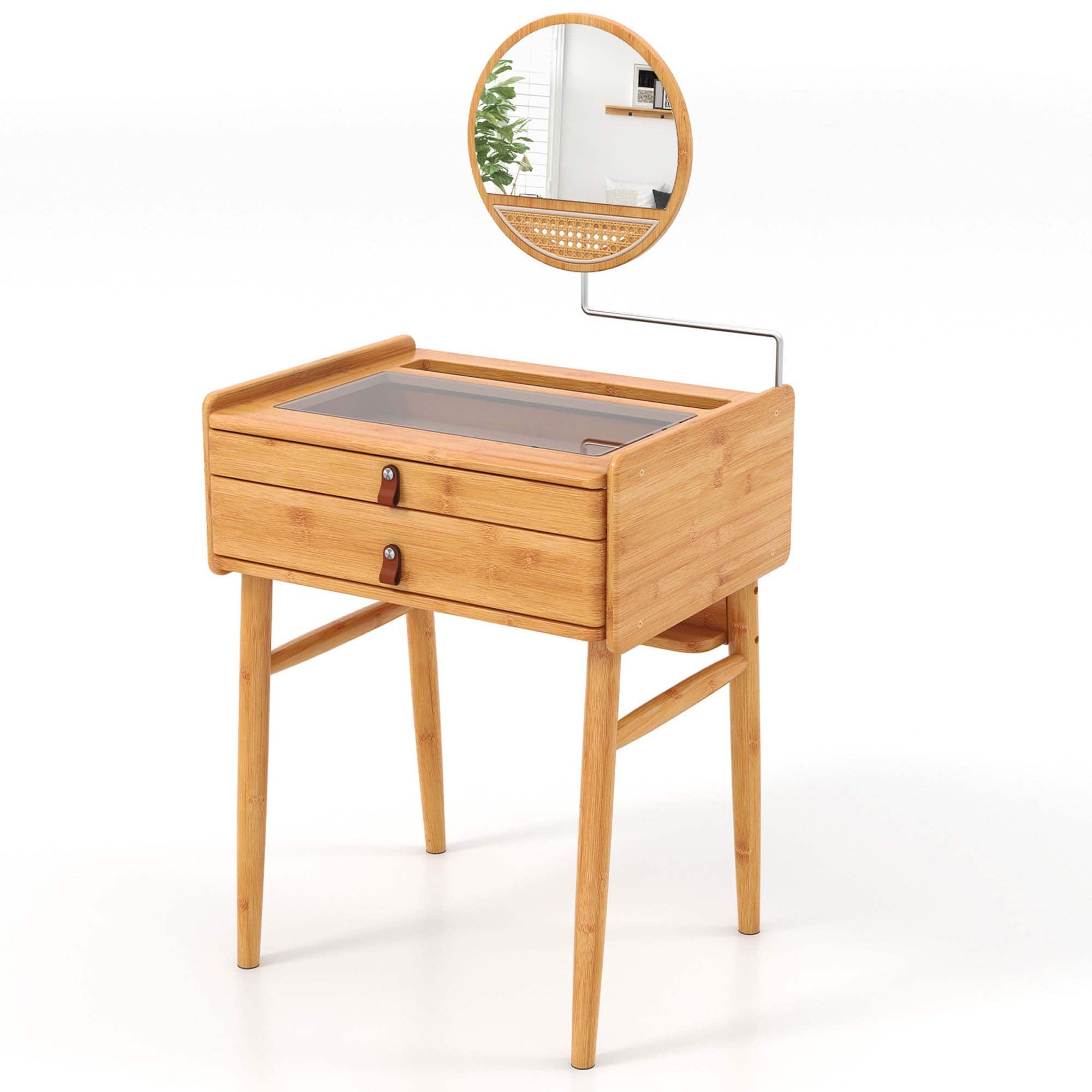 Costway - Makeup Vanity Table with Adjustable Mirror Bamboo Dressing Table 2 Drawers - Natural price history on PriceWatchPro