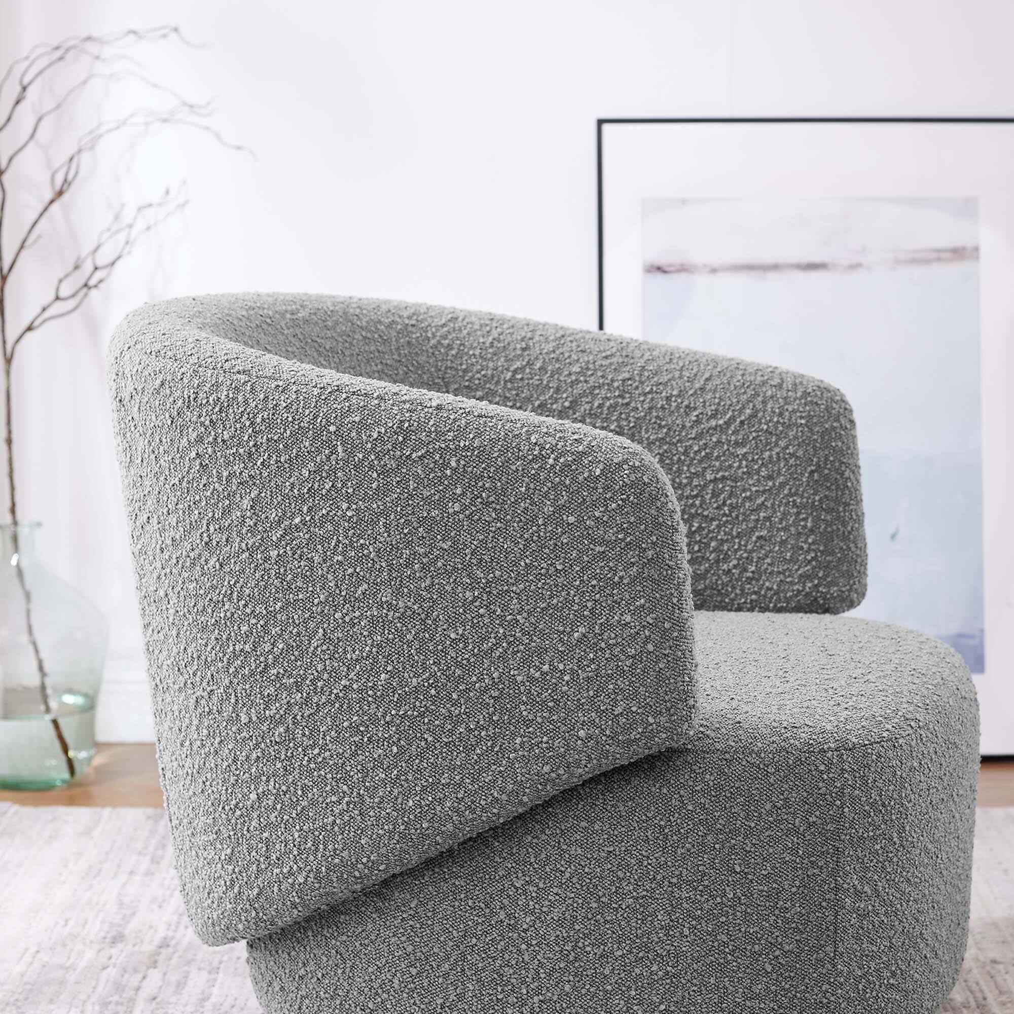 Alt View 1. Modway - Celestia Boucle Fabric Swivel Chair by Modway - Light Gray.