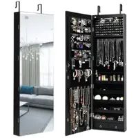 Costway - Mirrored Jewelry Cabinet Jewelry Organizer w/2 LED Lights - Black - Front_Zoom