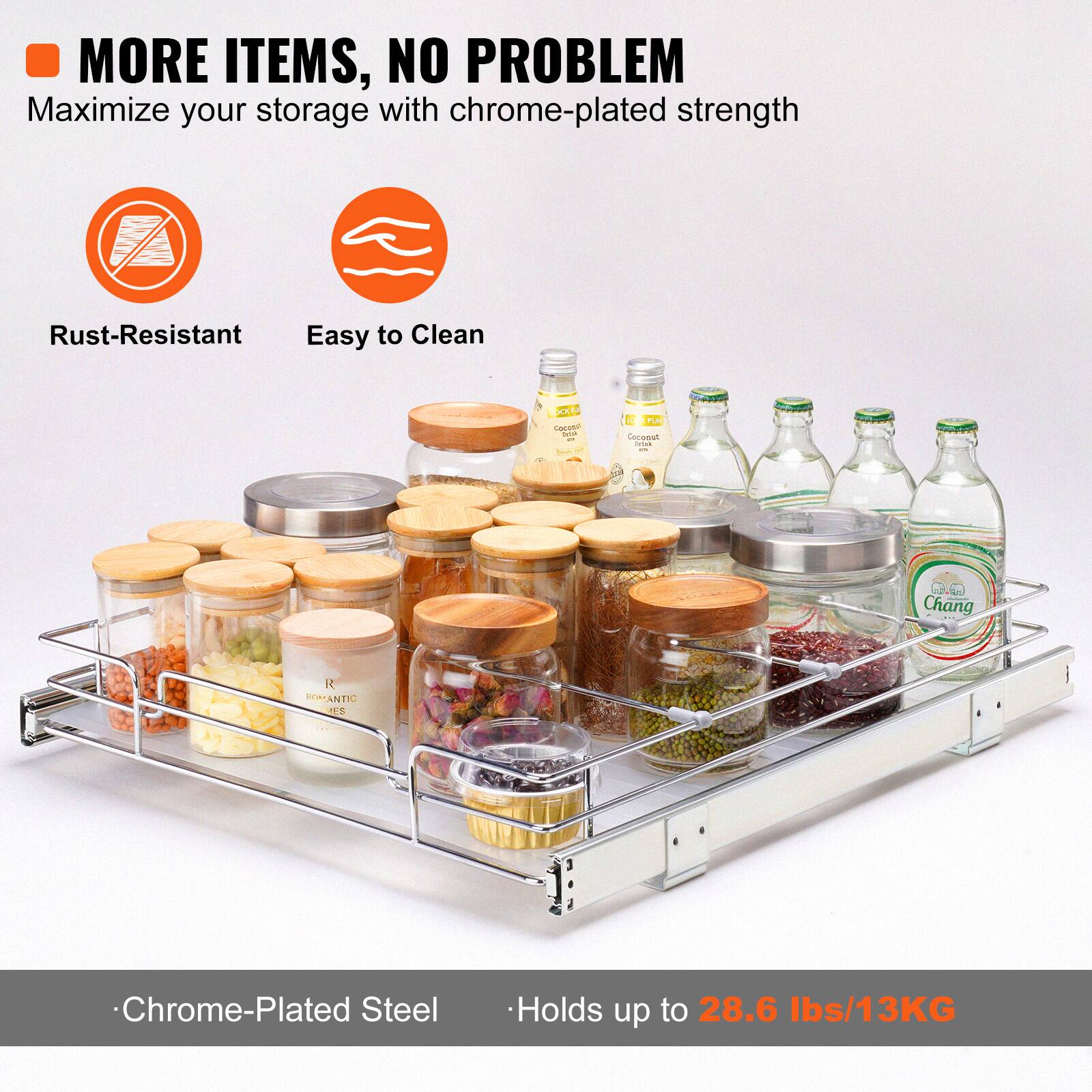 MORE ITEMS, NO PROBLEM

Maximize your storage with chrome-plated strength

- Rust-Resistant
- Easy to Clean

Chrome-Plated Steel
Holds up to 28.6 lbs/13KG