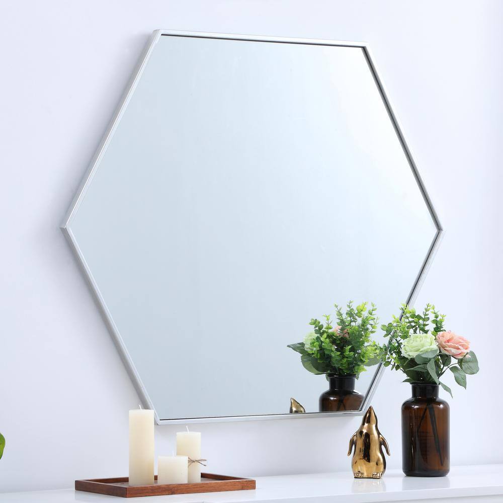 Alt View 7. Elegant Decor - Metal frame hexagon mirror 38 inch in silver - Silver.