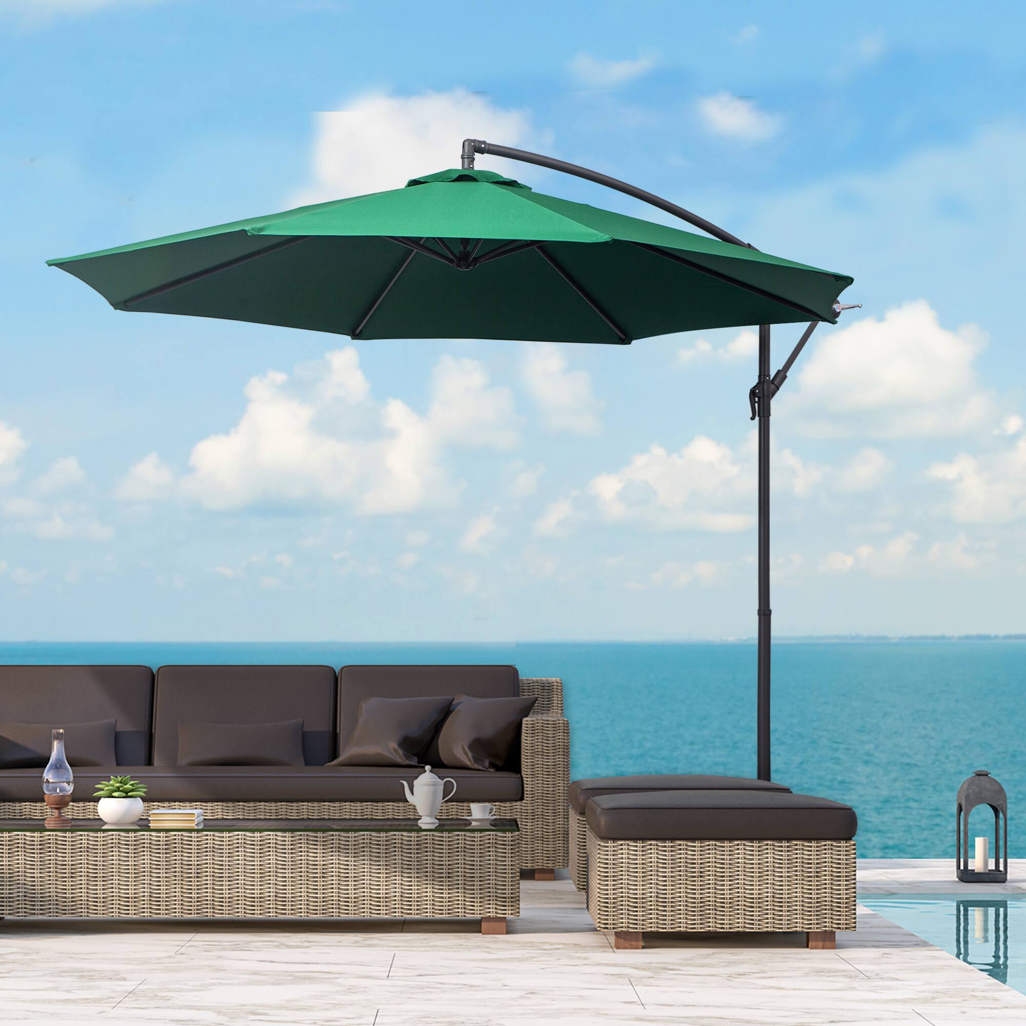 Alt View 1. Outsunny - 10' Cantilever Hanging Tilt Offset Patio Umbrella with UV & Water Fighting Material and Cross Base (Weight Not Included) - Green.