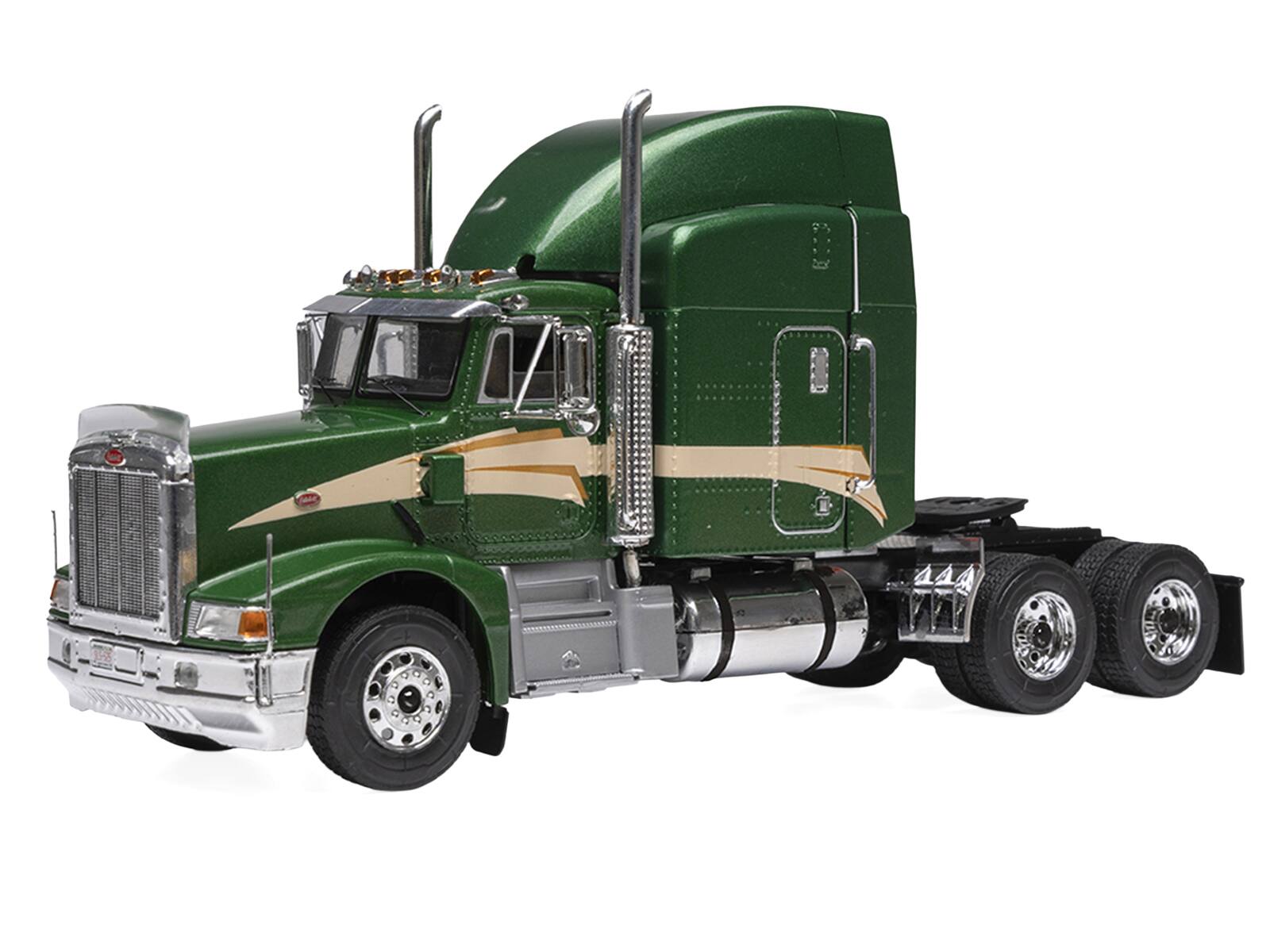 Alt View 1. IXO - 1998 Peterbilt 377 A/E Truck Tractor Green Metallic with Beige Stripes 1/43 Diecast Model by IXO Models.
