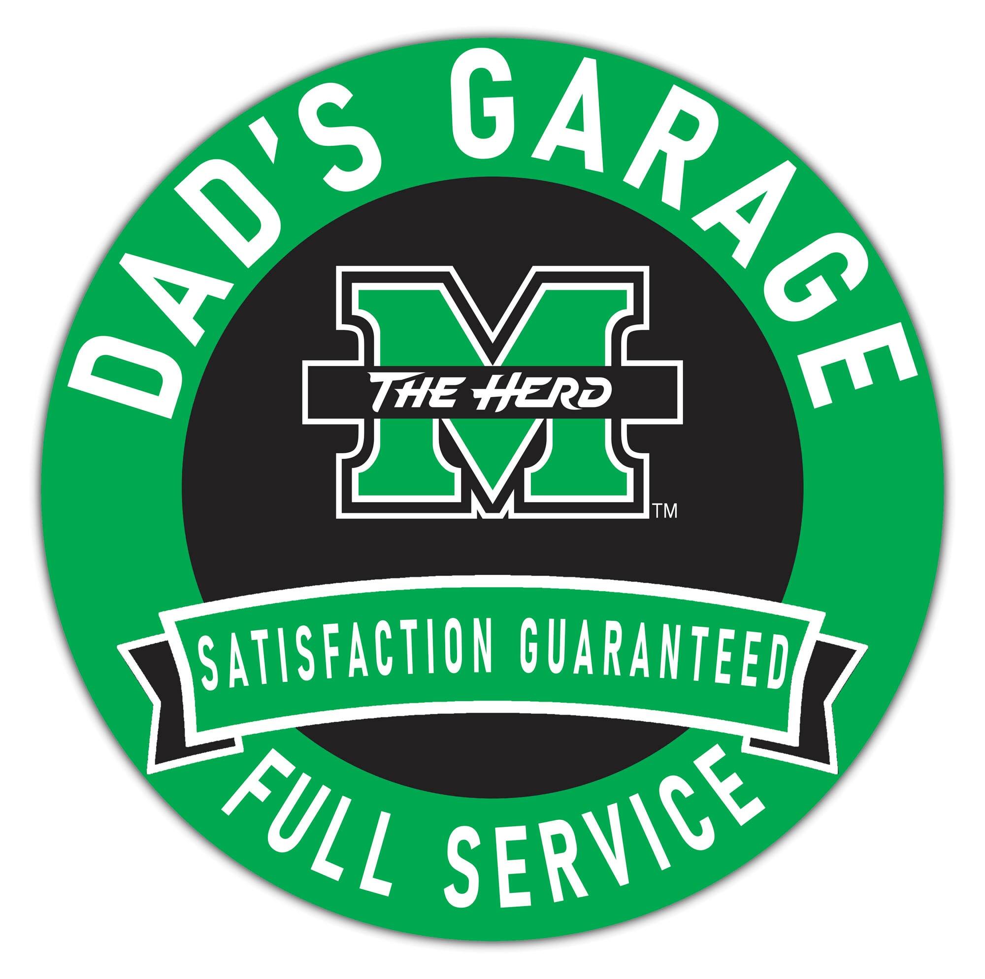 Marshall Thundering Herd 16" x 16" Dad's Garage Wood Sign