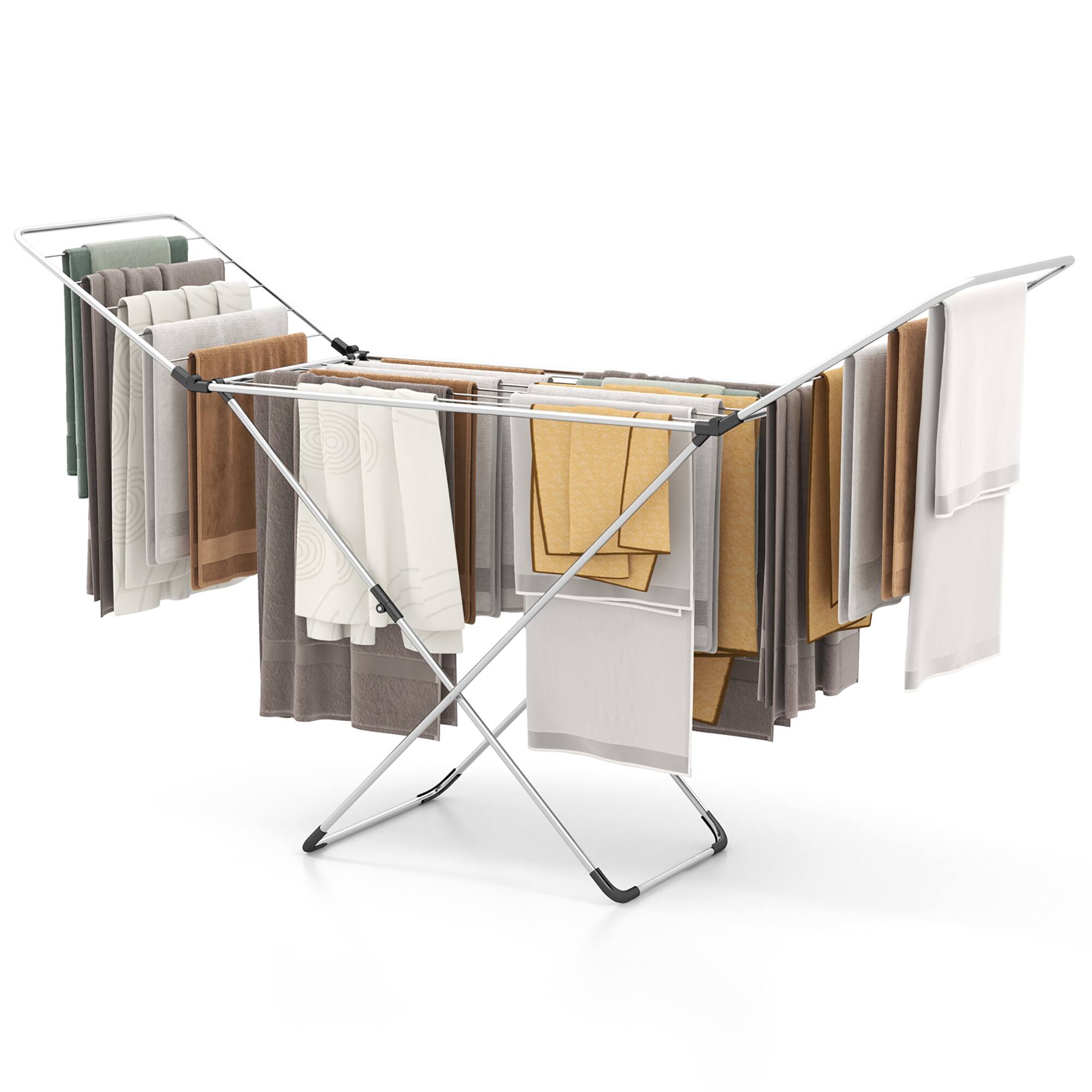 Alt View 9. Gymax - Gymax Folding Clothes Drying Rack w/ Adjustable Wings 20 Drying Rails No Assembly - Silver.