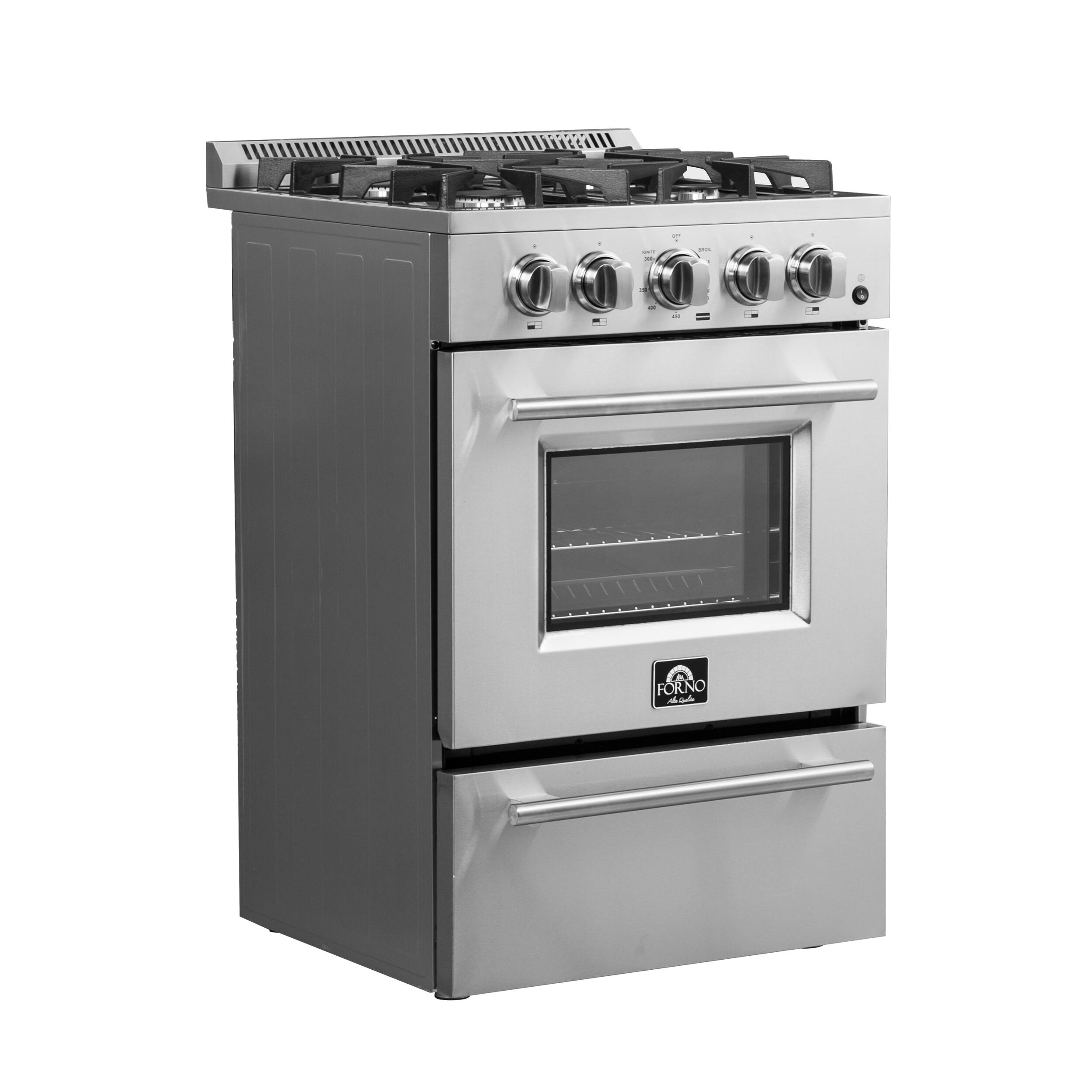 Left. Forno Appliances - Breno Alta Qualita 2.3 Cu. Ft. Freestanding Gas Range with Steam Clean Function and LP Conversion Kit - Silver.