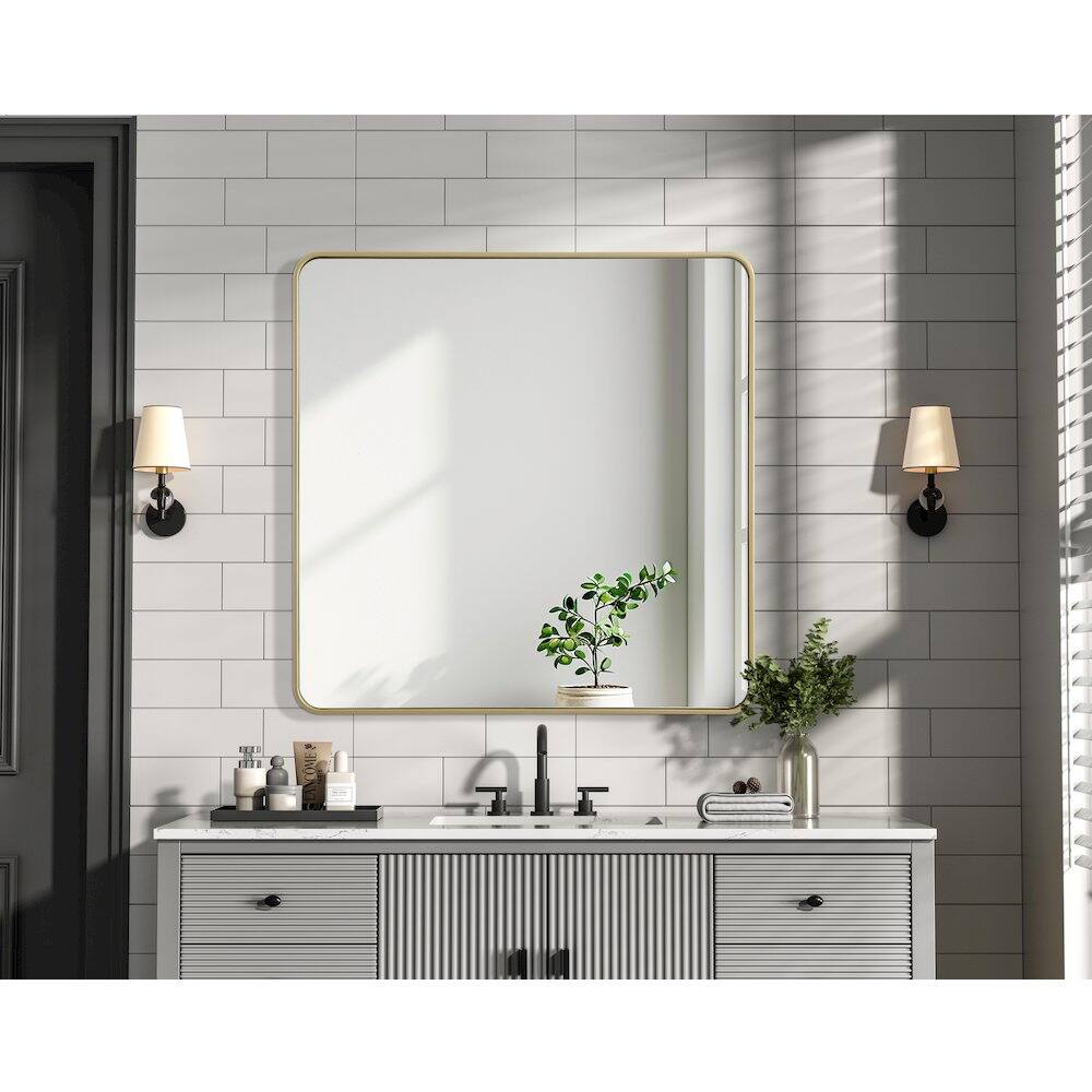 Alt View 3. Elegant Decor - Contour Metal Square Mirror 42x42 in Brass - Brass.