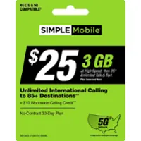 Simple Mobile - $25 Unlimited Talk & Text 30-Day Plan (Email Delivery) [Digital] - Front_Zoom