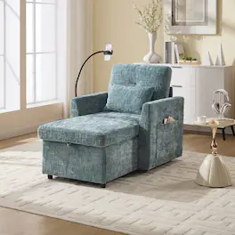 Trinkets Crazed - Lazy Person Sofa Couch, Multifunctional Chenille Single Leisure Chair with Storage Backrest, Cell Phone Bracket - Lake Blue