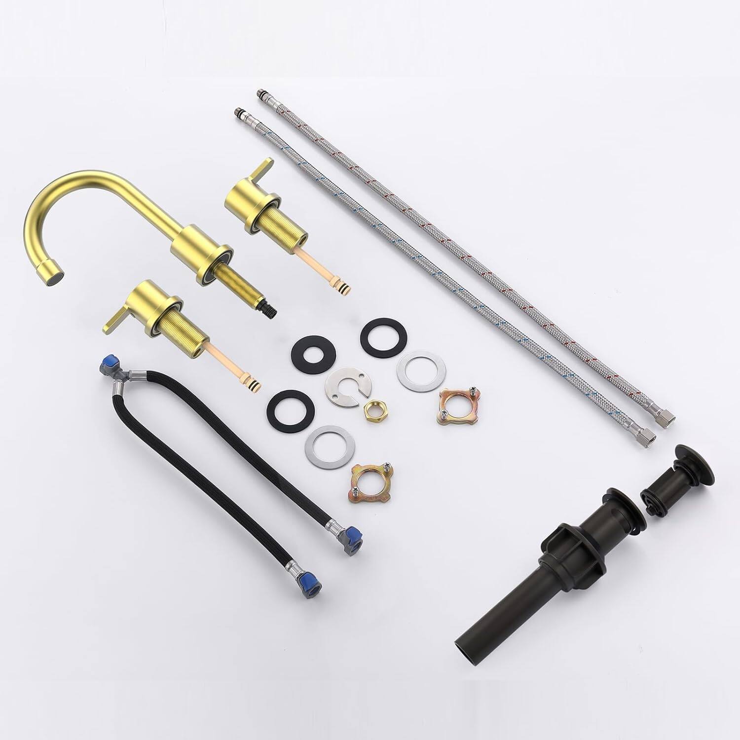 Alt View 3. DOMETOUR - 2-Handle 8-in Widespread Bathroom Faucet, 3-Hole Vanity Sink Faucet with Swivel Spout and Drain - Brushed Gold.