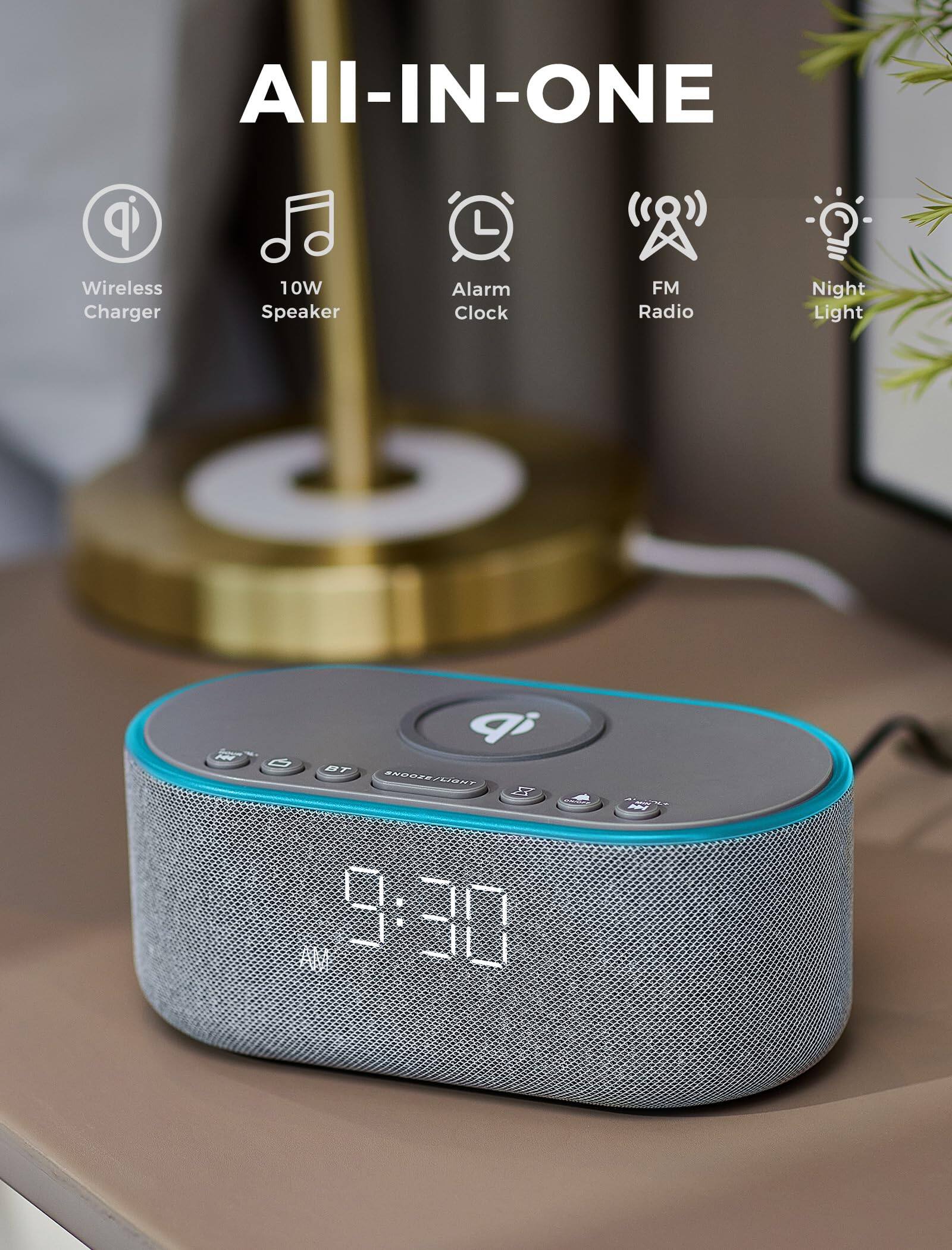 All-IN-ONE Wireless Charger 10W Speaker Alarm Clock FM Radio Night Light

- 9:30