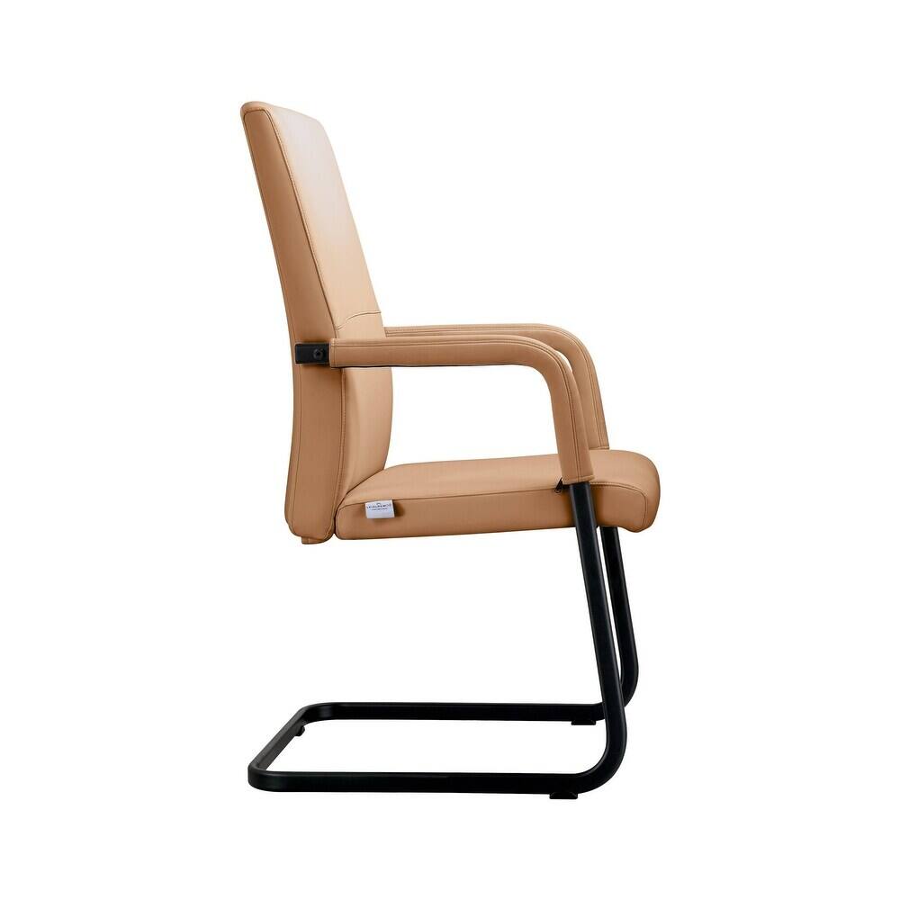 Alt View 5. LeisureMod - Evander Leather Office Chair with Aluminum Frame, Fixed Armrests, Sponge Cushion, Easy-Clean Design & Quick Assembly - Acorn Brown.
