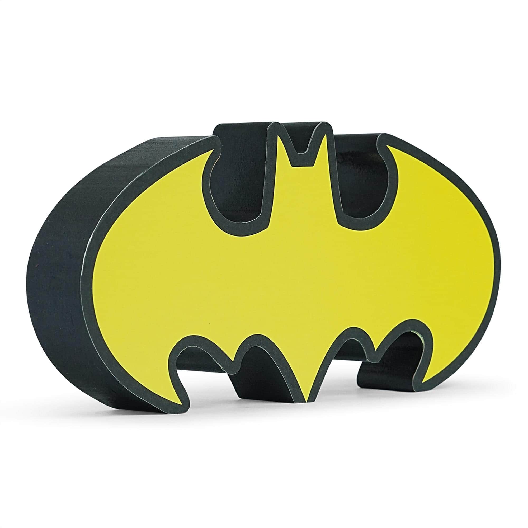 DC Universe - DC Comics Batman Emblem Die-Cut Wooden Wall Art Sign | 4 x 8 Inches - Yellow